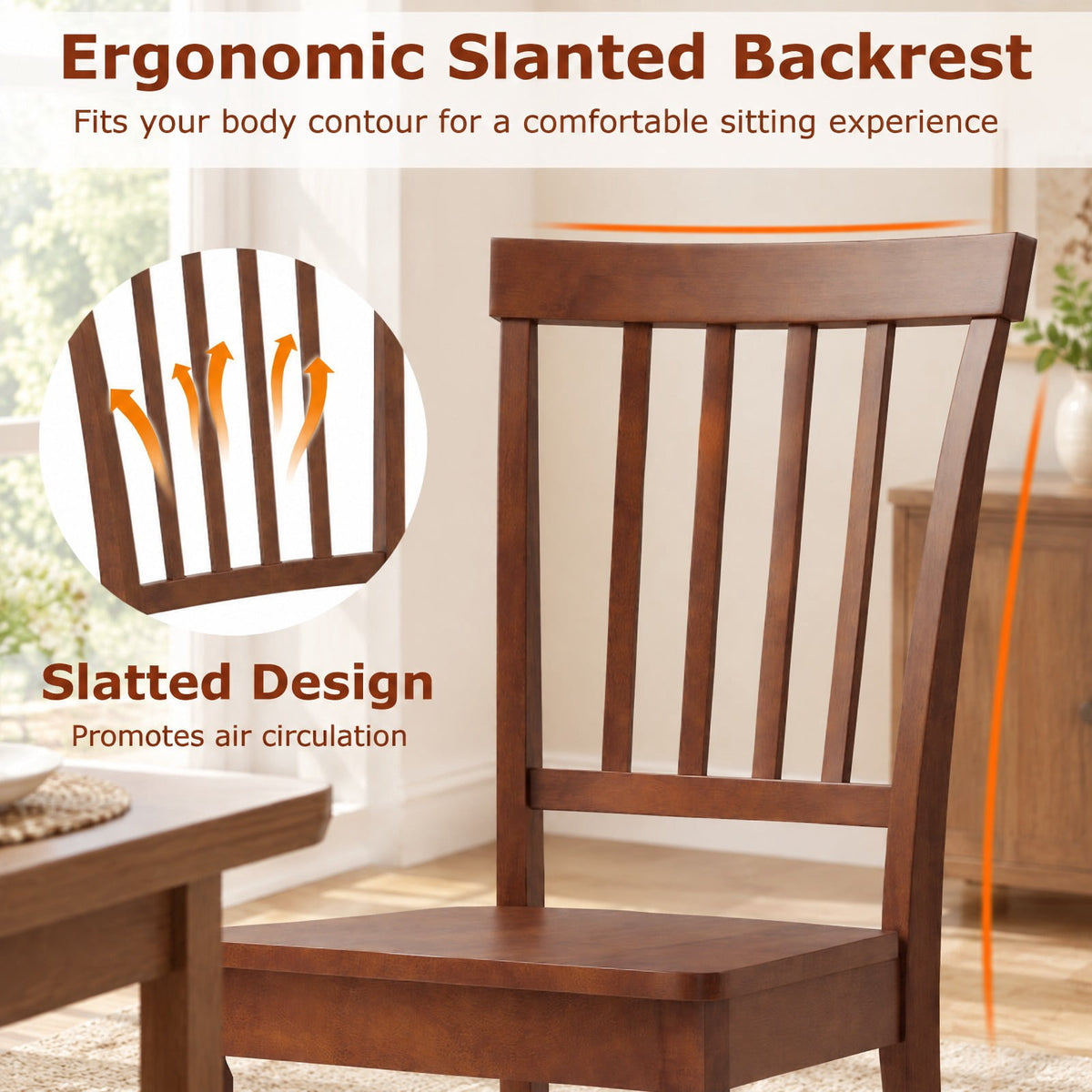 Airfind Set of 2 Dining Chairs with Solid Wooden Legs, 275 lbs Capacity, Rubber wood MDF Frame, 16 x 20 x 36 Footprint, Walnut