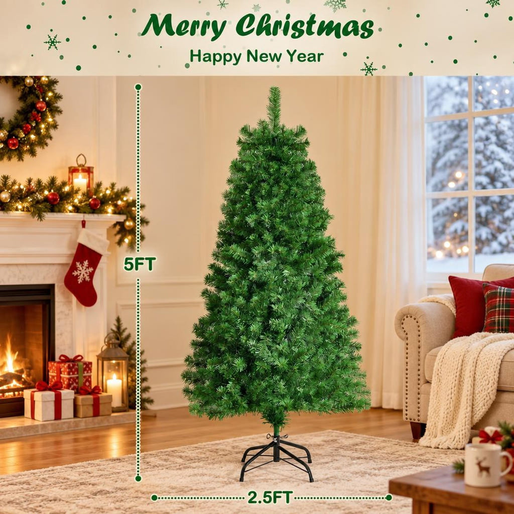 Airfind Pre-lit Multi-Colored Fiber Optic Spruce Artificial Christmas Tree-5 ft, PVC Metal Fiber Optic Height: 5/7 Ft Width: 2.5/3 Ft Frame
