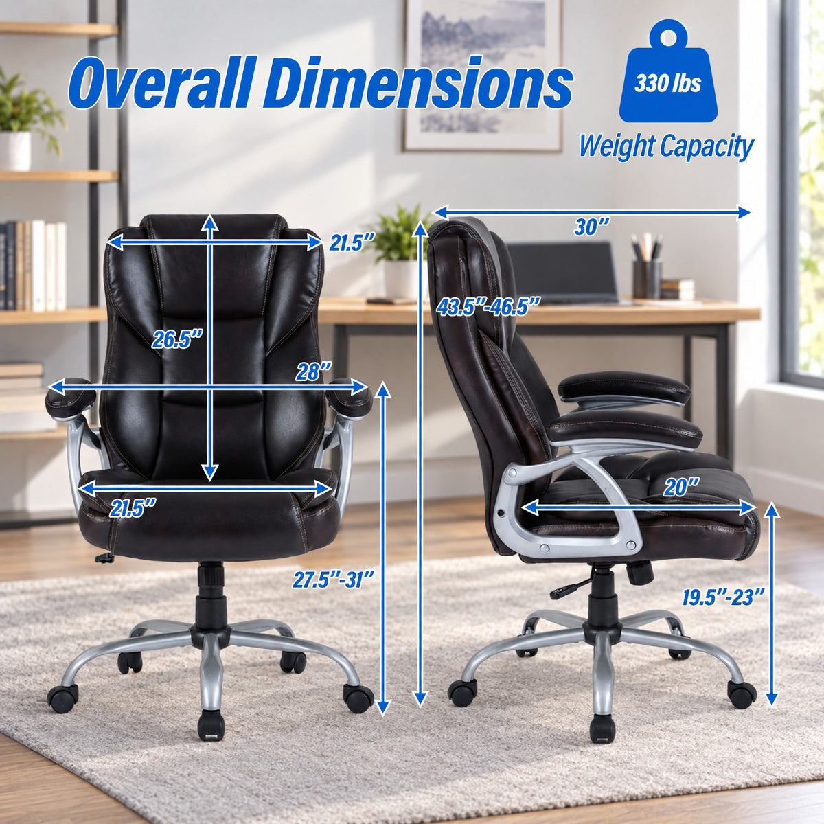 Airfind Executive Office Chair Leather Ergonomic Computer Desk Chair with Padded Seat and Armrests, 330 lbs Capacity, Brown
