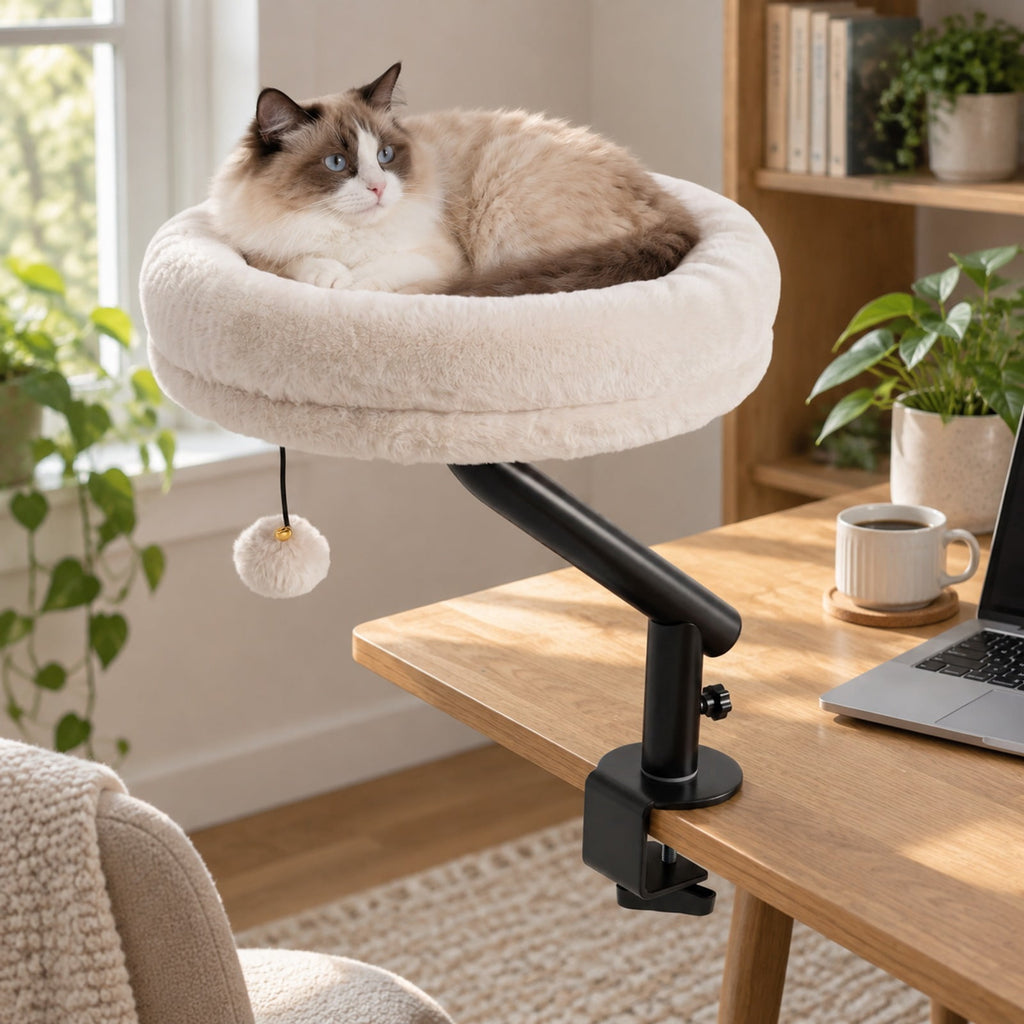 Airfind 360¡ã Rotating Cat Desk Bed for Indoor Cats with Removable Perch, 13.5 Inch X 3.5 InchOverall Height 15.5 InchWeight for Convenient Everyday Use, Gray