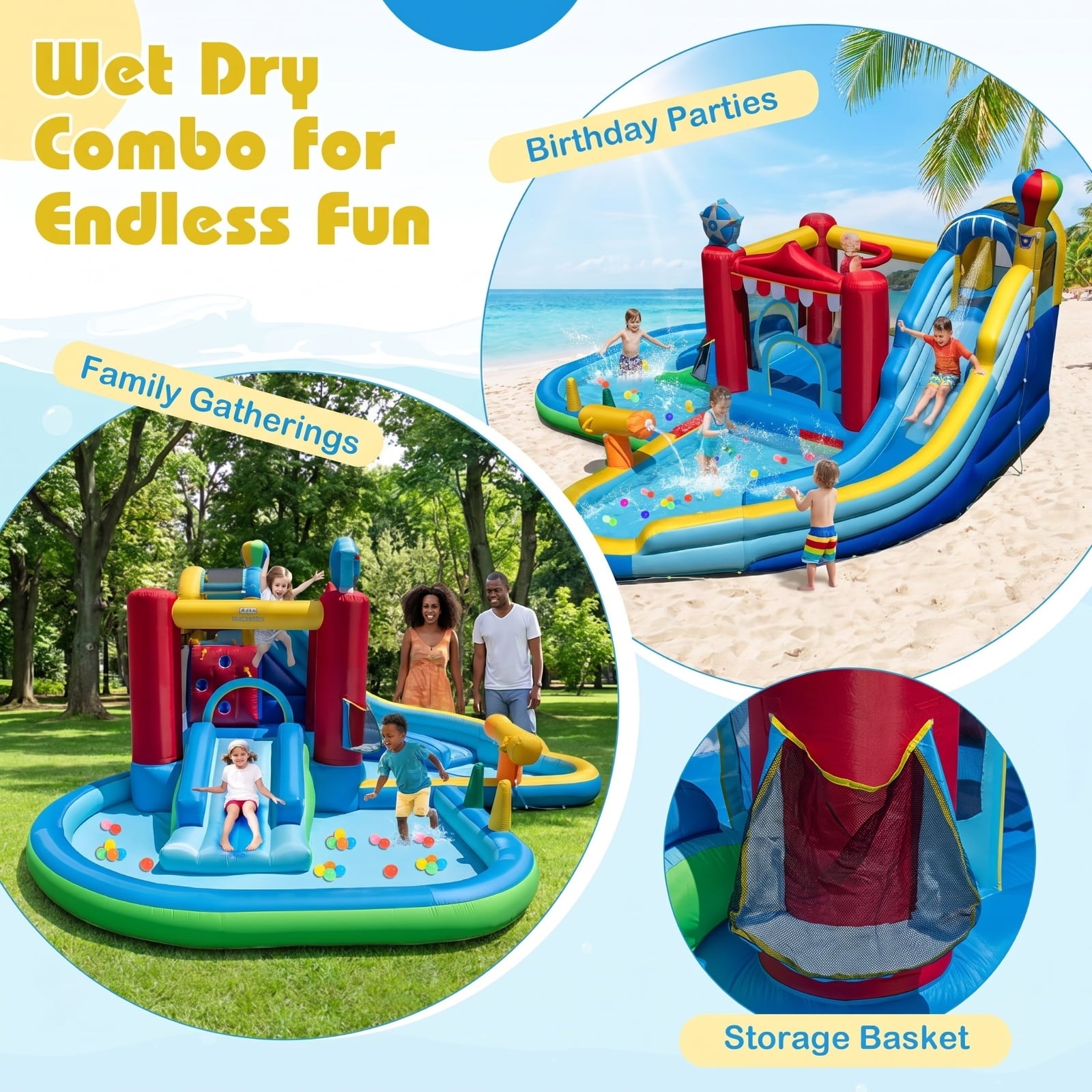 Airfind Inflatable Water Park with Splash Pool, Water Cannon, Basketball Rim and 50 Ball Pit, 188in x183in x102in Bounce House for Birthday Parties Kids 3-12