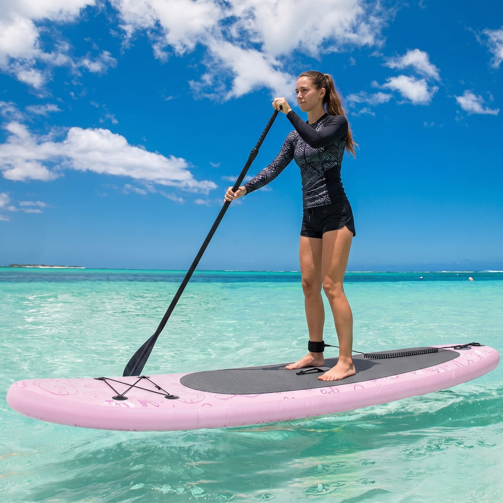 Airfind Inflatable Stand Up Paddle Board with 3 Fins Backpack and Ankle Leash for Adults Cruising on Lakes, Pink and White