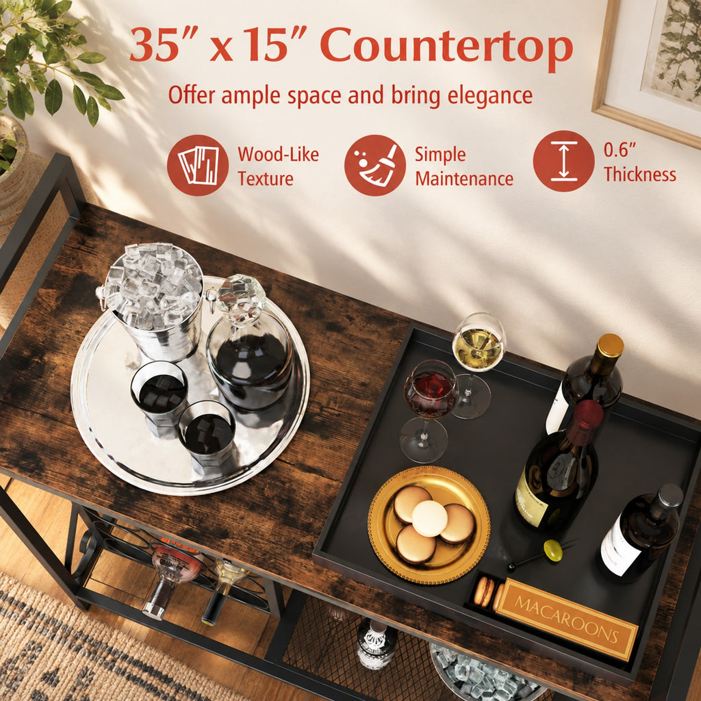 Airfind 21 Bottle Wine Rack Freestanding Floor Wine Bottle Organizer with Glass Holder, 44 lbs Capacity, Metal Engineered Wood Frame, Brown