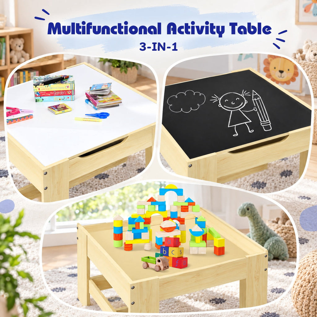 Airfind Kids Table Chairs Set With Storage Boxes Blackboard Whiteboard Drawing, P2 MDF Applicable age 3-7 Years Frame, 24.5 Inch x 24.5 Inch x 19 Inch Footprint