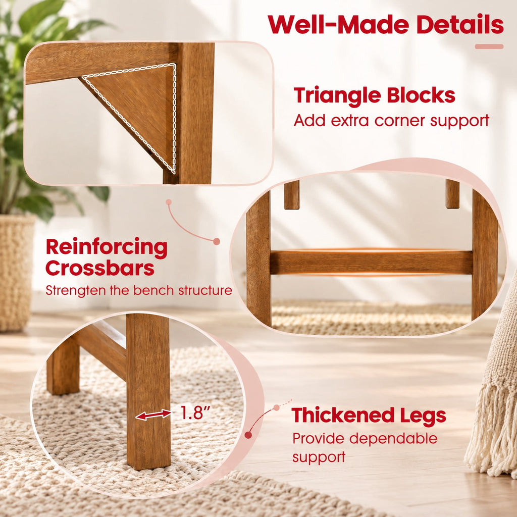 Airfind 40 Inch Outdoor Bench with Slatted Contoured Seat for Deck Entryway-1 Piece, 530 lbs Capacity, Solid Hardwood Frame, Natural