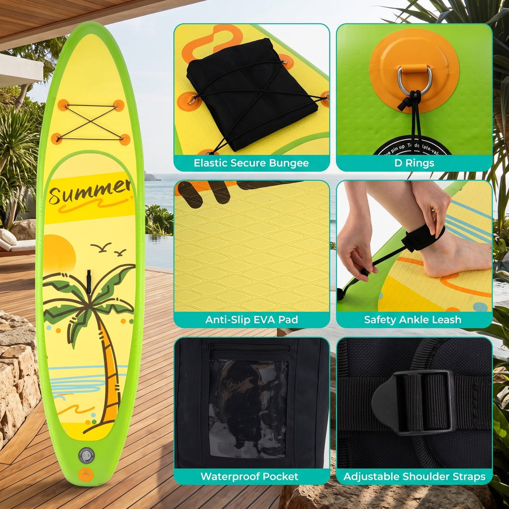 Airfind Inflatable Stand Up Paddle Board with 3 Fins and Telescoping Aluminum Paddle for Beginners and Seasoned Paddlers, Green and Yellow