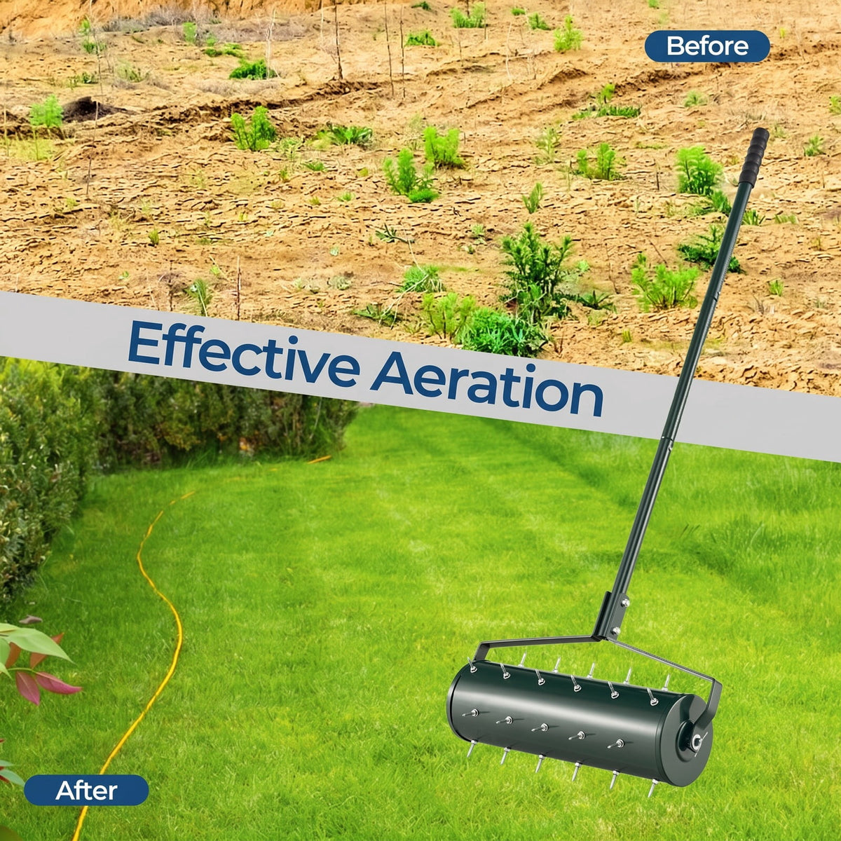Airfind 18/21 Inch Manual Lawn Aerator with Detachable Handle Filled with Sand or Stone-21 inches, Galvanized Steel Metal PP Frame, Green