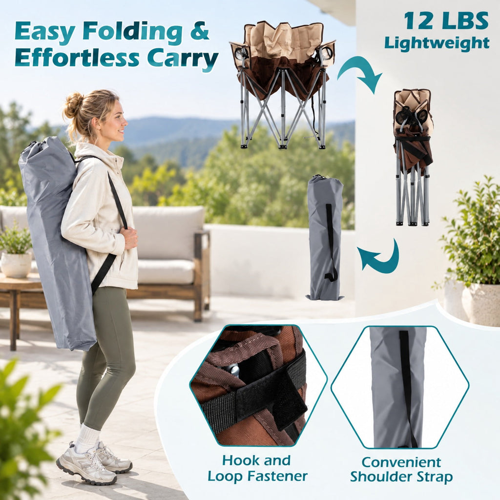Airfind Double Camping Chair with Carry Bag Cup Holders, 660 lbs Capacity, Metal Oxford Fabric Sponge, 40 Inch x 20.5 Inch x 36.5 Inch , Brown
