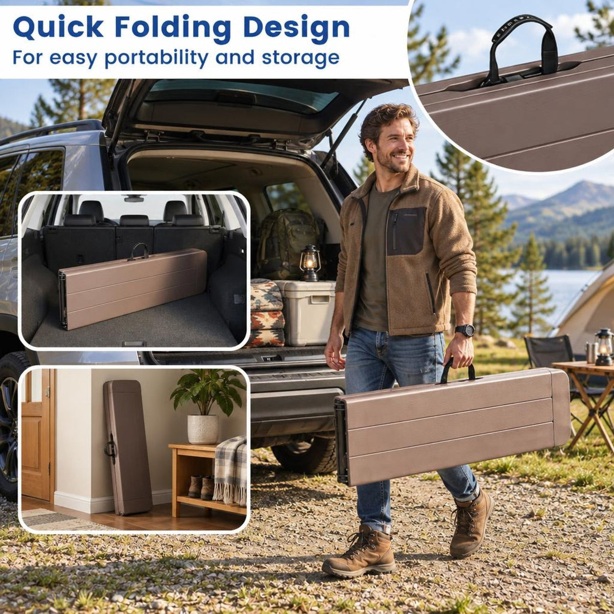 Airfind 6 Feet Plastic Folding Bench Picnic Camping Dining Seat with Carrying Handle, 660 lbs Capacity, Metal HDPE Frame, 72 x 11 x 17 Footprint