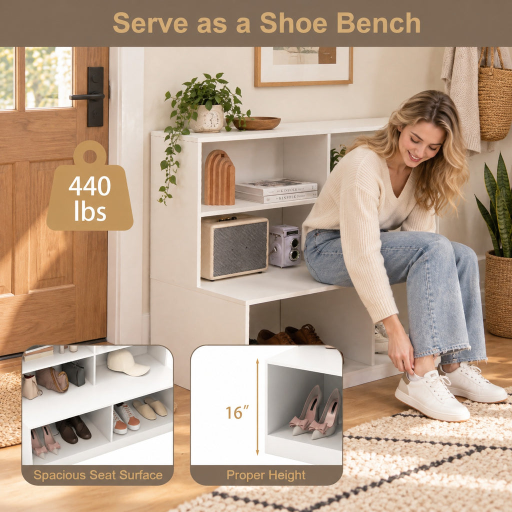 Airfind Entryway Shoe Cabinet with 2 Anti-tipping Kits, 110 lbs Capacity, MDF Frame, 47 x 19.5 x 35.5 Depth of Top Shelf 10 Footprint, White
