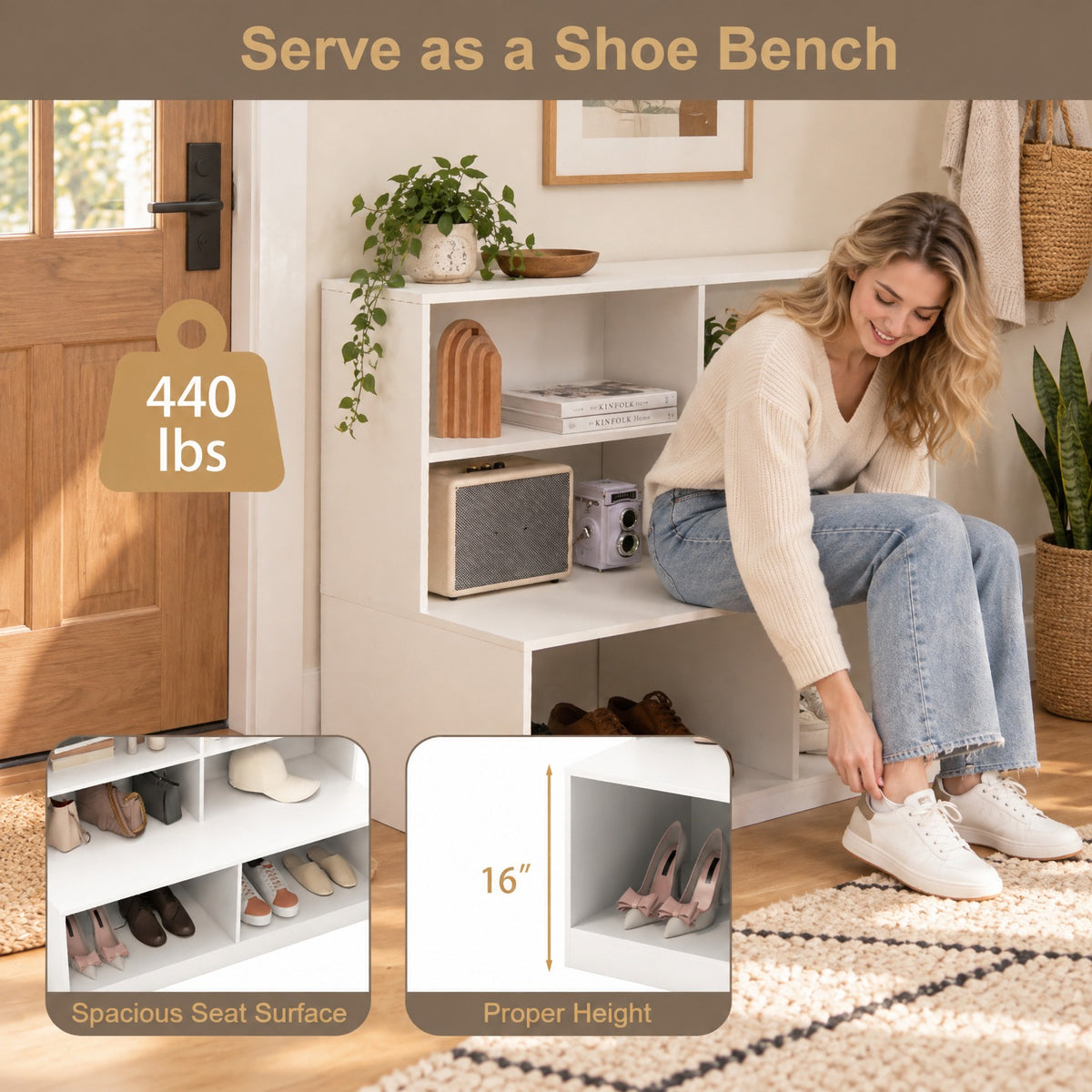Airfind Entryway Shoe Cabinet with 2 Anti-tipping Kits, 110 lbs Capacity, MDF Frame, 47 x 19.5 x 35.5 Depth of Top Shelf 10 Footprint, White