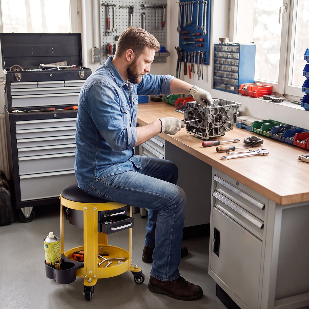 Airfind Rolling Mechanic Stool with Removable Padded Seat and Drawers, 330 lbs Weight Capacity of Tool Tray: 155 lbs Capacity, 16 x 17 Footprint