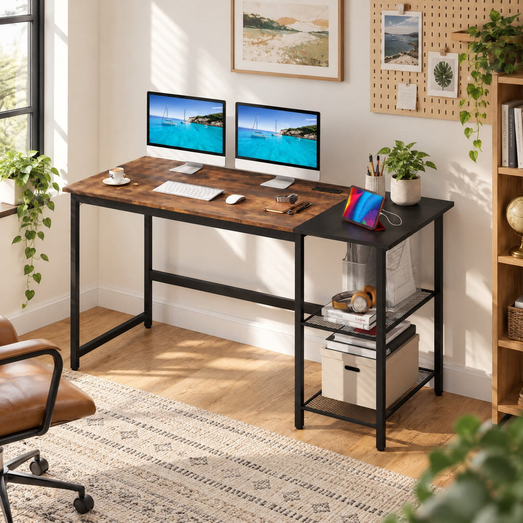 Airfind 59 Inch Home Office Computer Desk with Removable Storage Shelves, 275 lbs Capacity, Metal Engineered Wood Frame, 59 x 24 x 30 Footprint