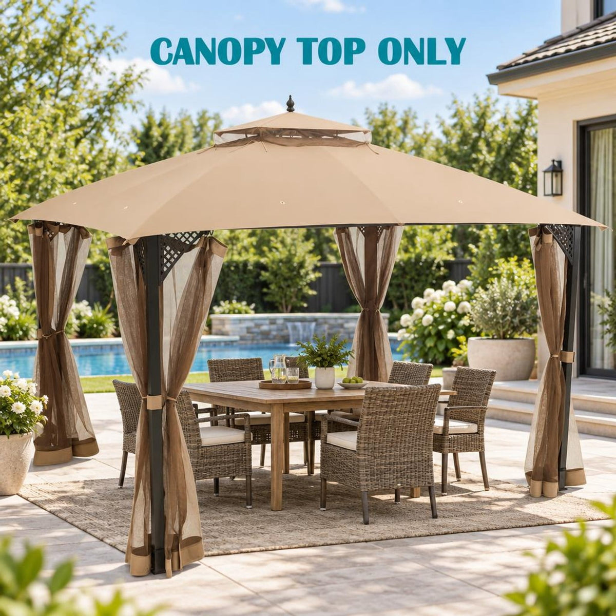 Airfind 10 x 12 Feet Gazebo Replacement Top with Air Vent and Drainage Holes, Polyester Frame, 12 ft x 10 ft Footprint, Brown