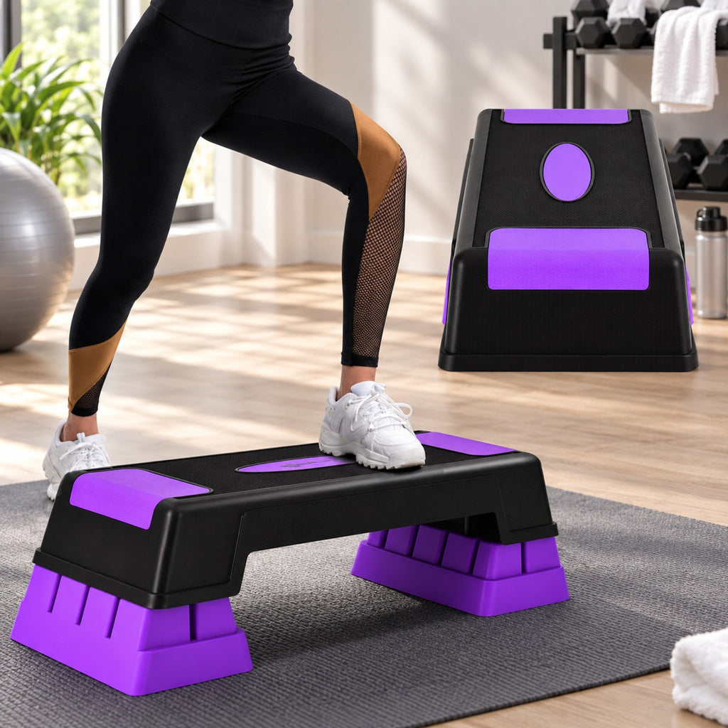 Airfind Aerobic Exercise Stepper Trainer with Adjustable Height 5-7-9, 330 lbs Capacity, PP Frame, 28-30 x 11 x 5-9 Footprint, Purple