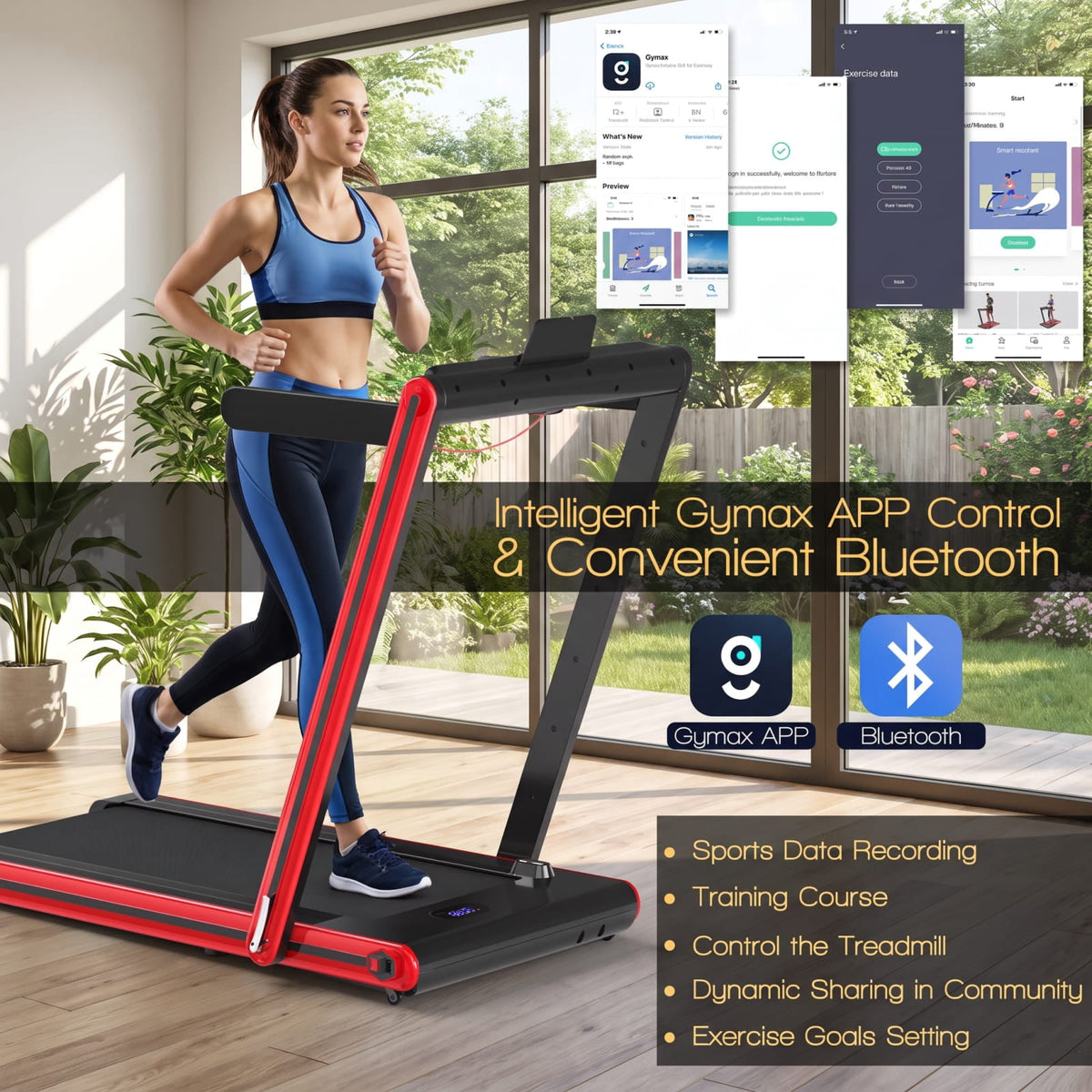 Airfind 2 in 1 Folding Treadmill with 2.25 HP Motor and Dual LED Display for Home Office Under Desk Walking and Jogging, Red