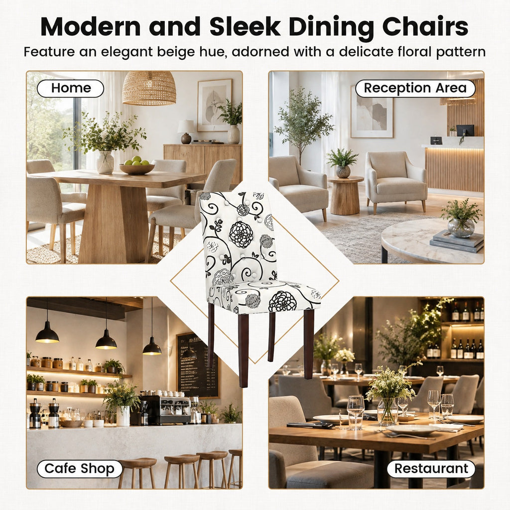 Airfind Button Tufted Fabric Upholstered Wooden Dining Chair Set of 2 with High Curved Back, Chair 330 lbs Capacity, 18in x 24in x 37in Footprint