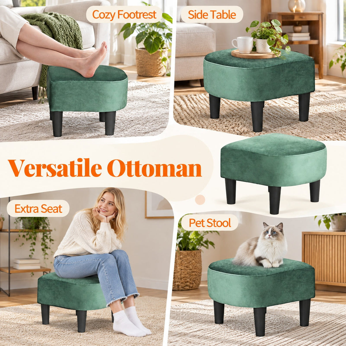 Airfind Upholstered Teddy Velvet Club Barrel Chair with Ottoman with Footrest, Velvet/ Teddy Velvet Sponge Plywood Plastic Frame, Green