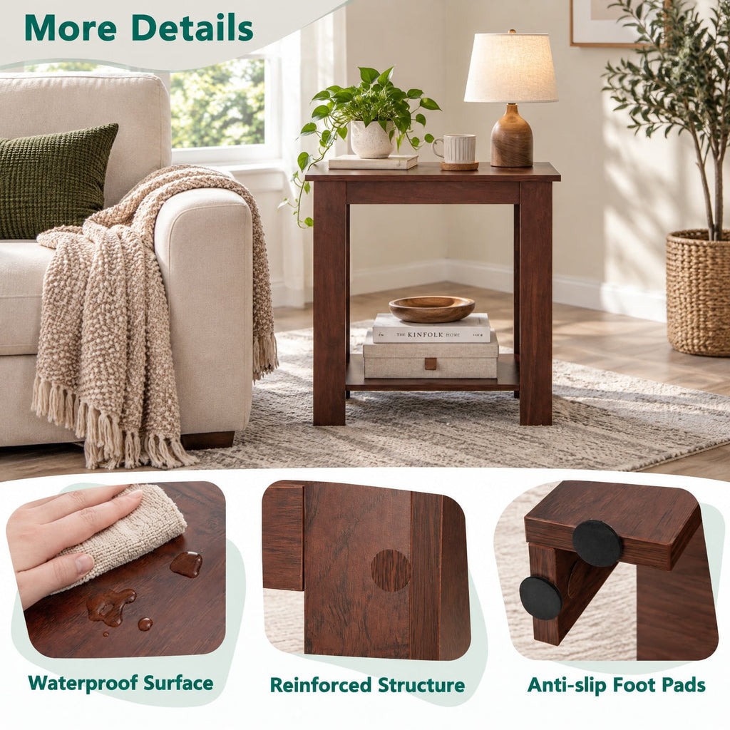 Airfind 2-Tier Modern Compact End Table with Storage Shelf, 110 lbs Capacity, Engineered Wood Frame, 23.5 x 12 x 24 Footprint, Brown