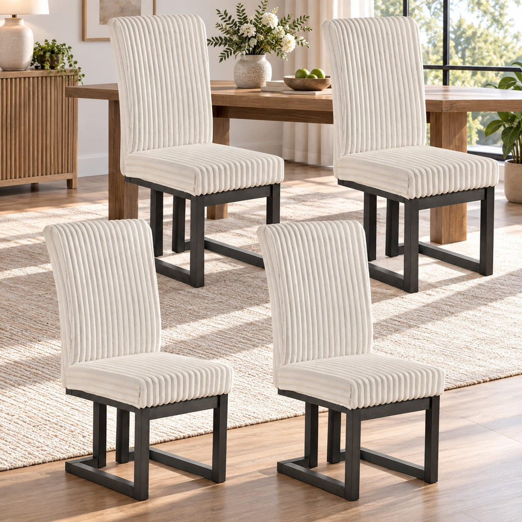 Airfind Upholstered Dining Chairs Set of 4 with Rubber Wood Legs and Padded Seat for Dining Room, 330 lbs Capacity, Rubber Wood Fabric Frame, White