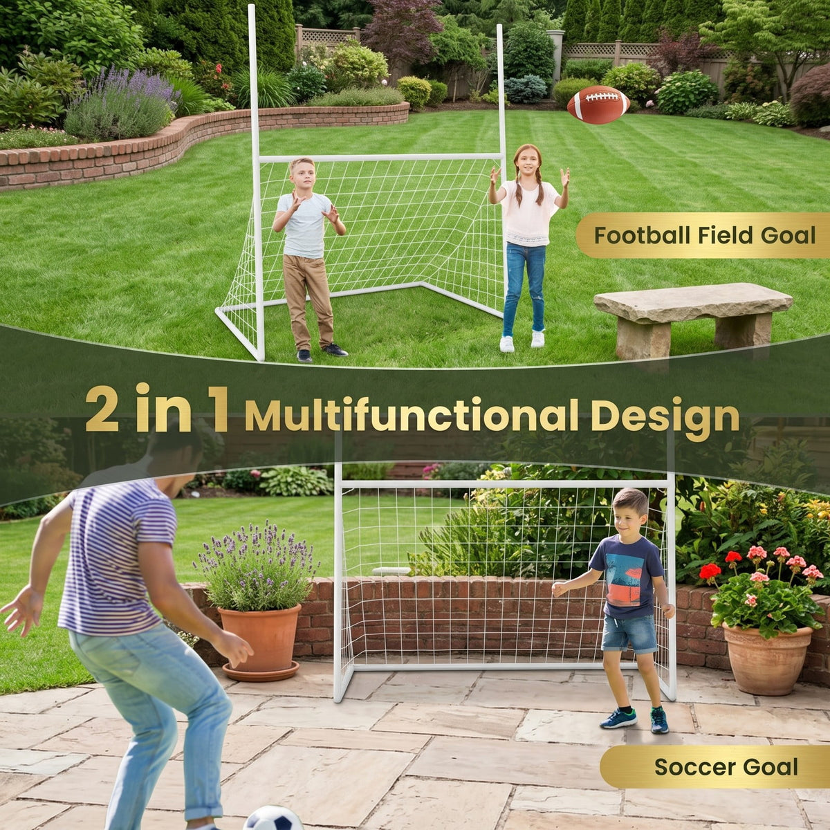 Airfind 2 in 1 Soccer Goal All Weather Football Training Equipment Portable Backyard Net with Ground Stakes for Park School Team Practice, 5.5 x 7 ft, White