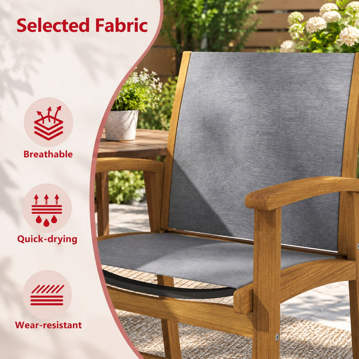 Airfind Set of 2 Patio Dining Chairs with Breathable Fabric and Acacia Wood Frame, Chair 400 lbs Capacity, Acacia Wood Fabric Frame, Wood