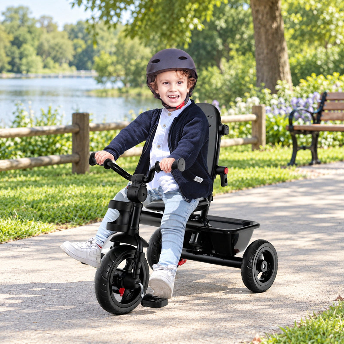 Airfind 4-in-1 Baby Tricycle Toddler Trike with Convertible Seat, 55 lbs Capacity, Steel polyester fabric PP EVA Frame, Gray