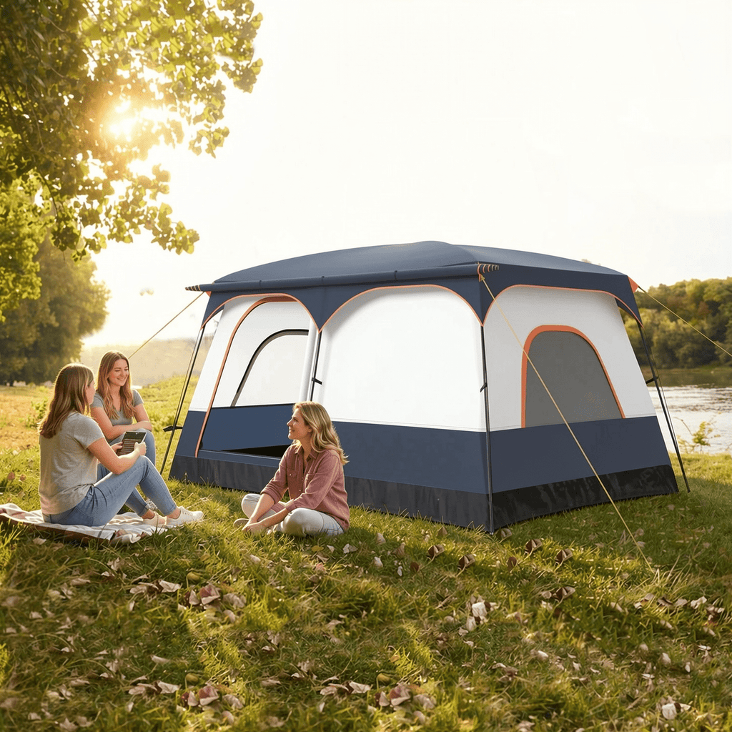 Airfind 6-8 Person Large Family Camping Tent with Porch, 2 Rooms and 2 Doors, Waterproof Cabin Tent with Skylight and Rainfly, Navy