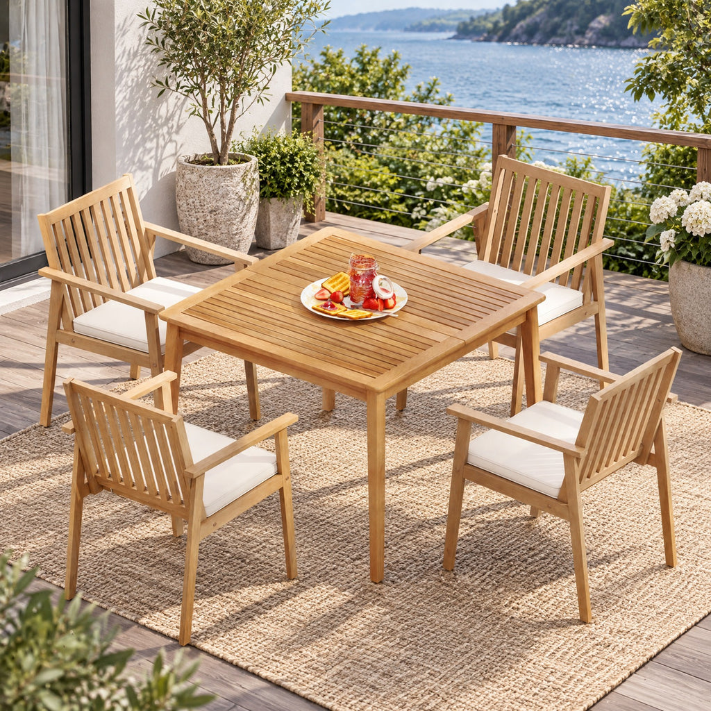 Airfind 2 Pieces Patio Dining Chairs Outdoor Acacia Wood Chairs with Removable Padded Cushion, Acacia Wood Sponge Non-woven Fabric Frame, Wood