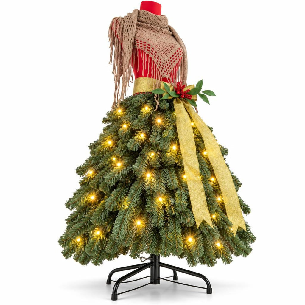 Airfind 5 FT Pre-lit Mannequin Artificial Christmas Tree Dress Form Xmas Tree, PVC Metal Tree Height 5 ft Tree Width 2.7 ft Frame, Green Red