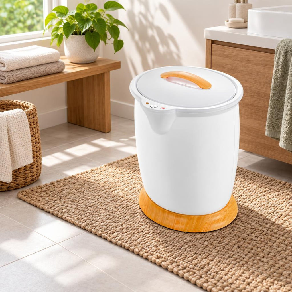 Airfind Bathroom Towel Warmer Bucket with Fragrance Holder and Auto Shut, Plastic Frame, 14 x 13 x 18.5 Footprint, White