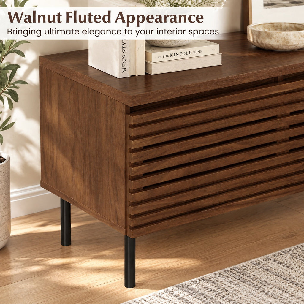 Airfind Mid Century Fluted TV Stand for 40 TV with 2 Hidden Compartments and Metal Legs, 90 lbs Capacity, Metal Engineered Wood Frame, Walnut