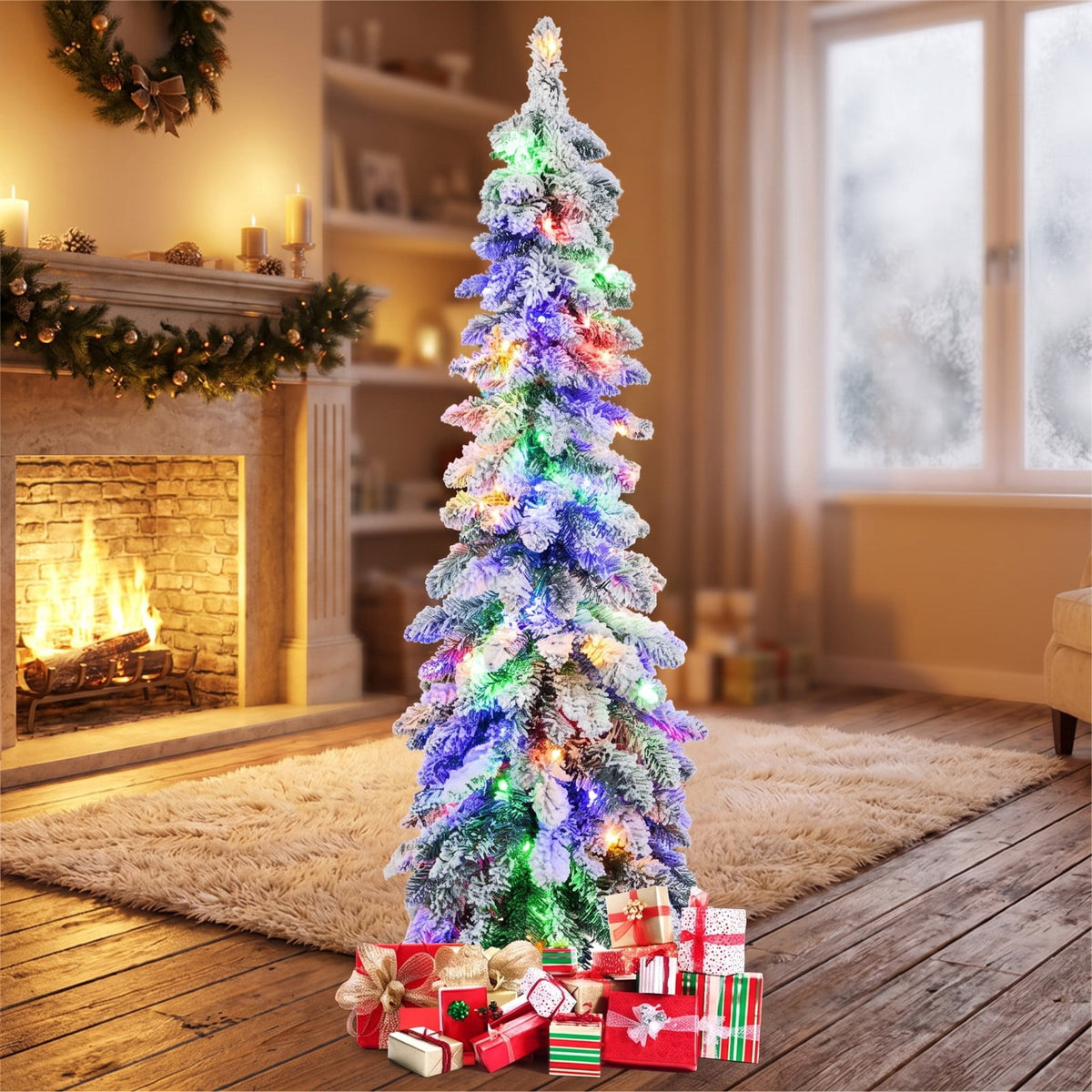 Airfind 4 Feet Pre-Lit Artificial Christmas Tree Snow, PVC Frame, Tree Height 4 ft, Tree Width 1.5 ft, Diameter of Stand 10 x 10