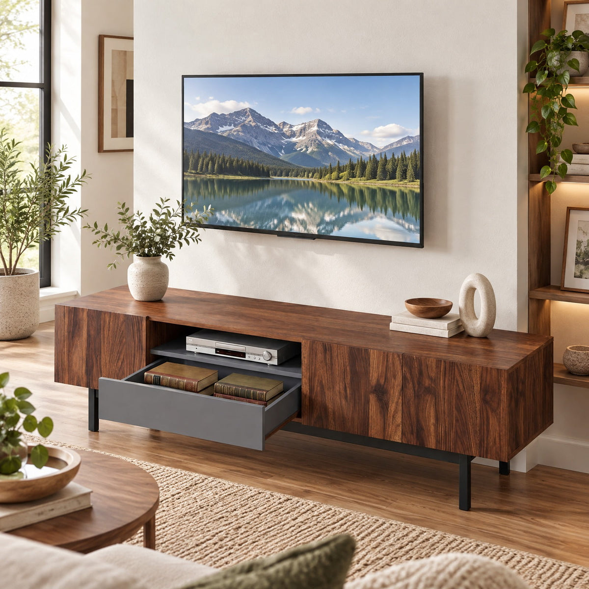 Airfind Modern Mid Century TV Cabinetfor TVs up to 82 with Drawer, 200 lbs Capacity, Engineered Wood MDF Metal Frame, 71 x 16.5 x 20 Footprint