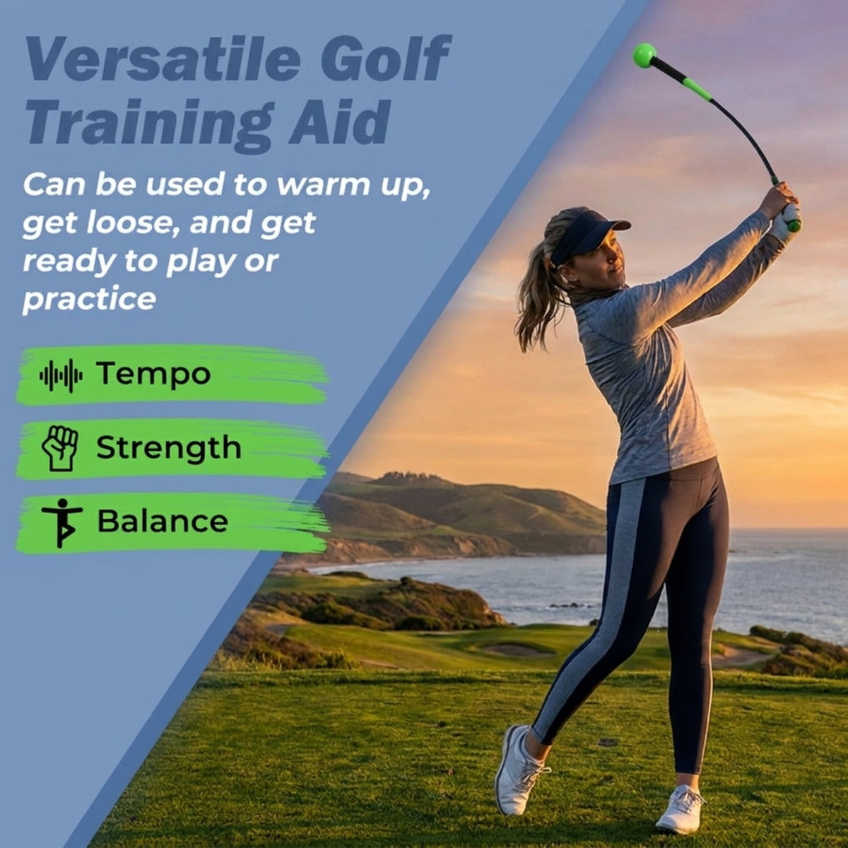 Airfind Golf Swing Trainer Aid with Weighted Head and Flexible Shaft plus Ergonomic Grip and Carry Bag for Indoor Outdoor Tempo Practice, Green