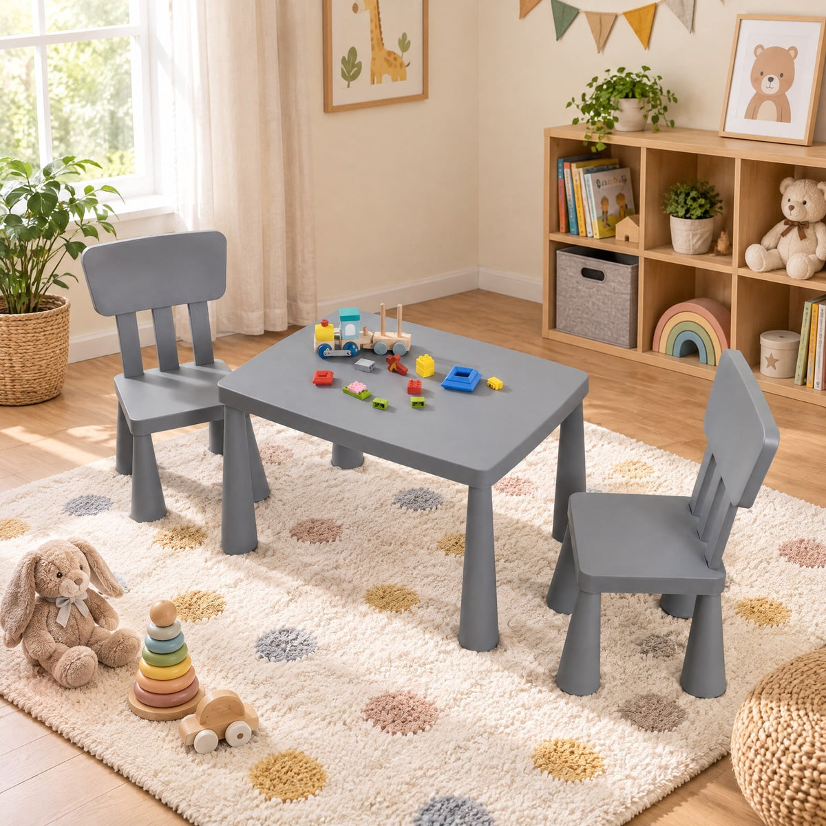 Airfind Table and Chair Set, 3 Pieces Multifunction Activity Youth Play, 110 lbs Capacity, PP Frame, 30 Inch x 21 Inch x 19 Inch Footprint, Gray