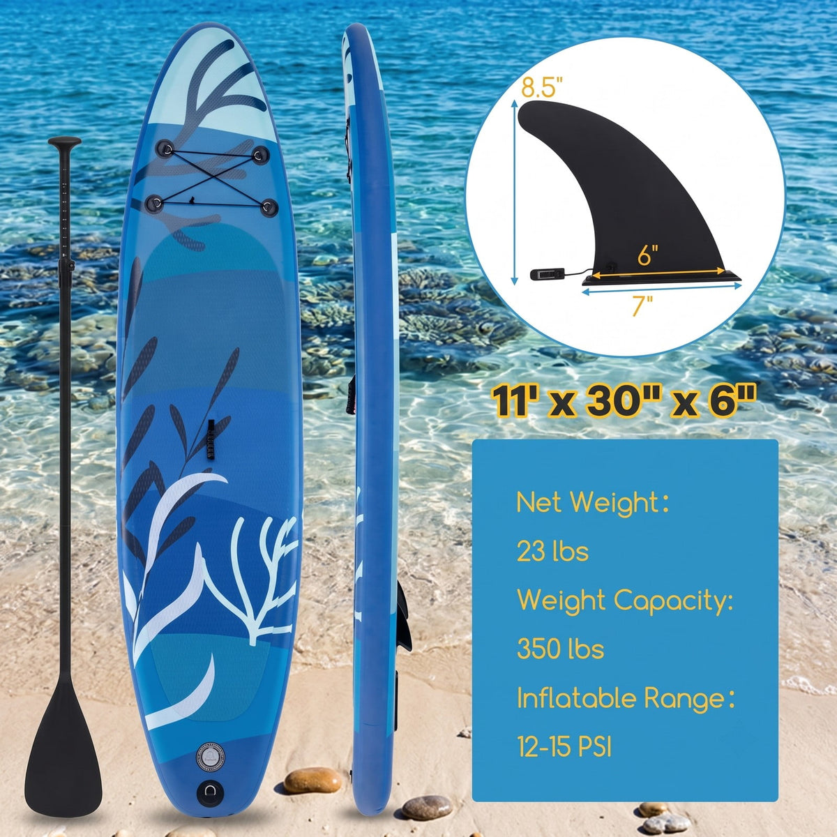 Airfind Inflatable Stand Up Paddle Board with Triple Fins Backpack and Aluminum Hand Pump for Adults Cruising and Fishing, Blue