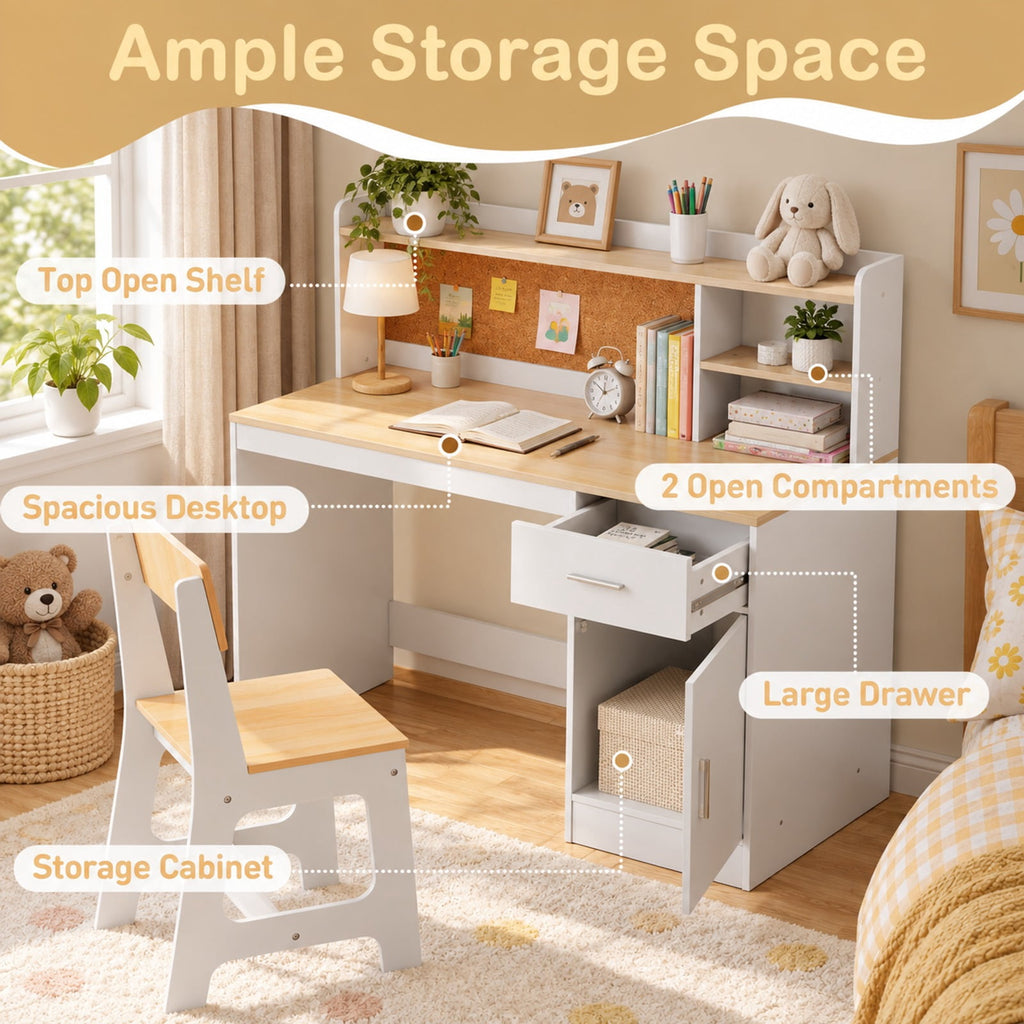Airfind Youth Study Desk and Chair Set Student Table and Chair, MDF Frame, 132 lbs Capacity, for 3+ Years Old, 43 Inch x 19 Inch x 39.5 Inch Footprint, Natural