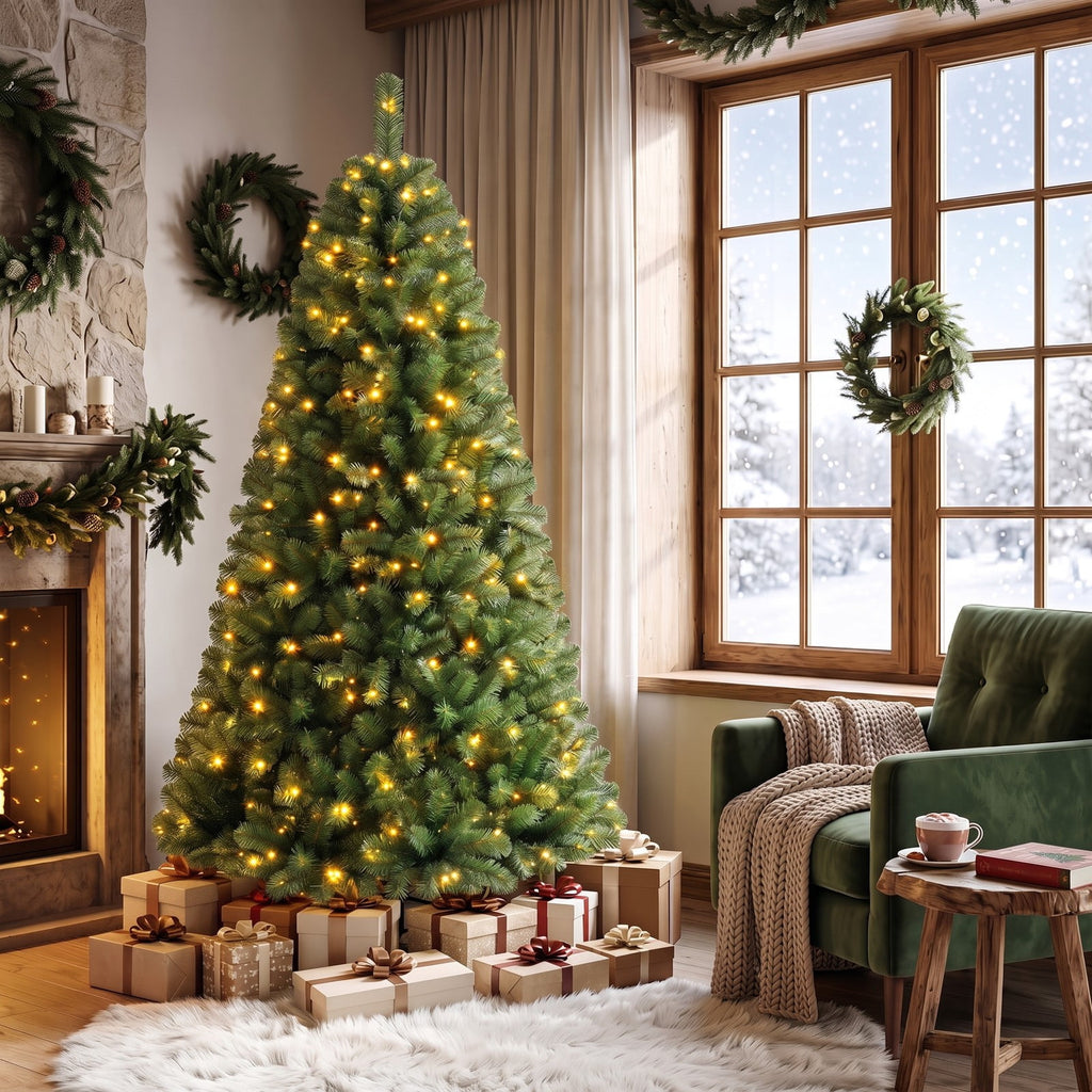 Airfind Pre-Lit Green Artificial Christmas Tree with Full Branch Tips-6 Feet, PVC Metal Frame, Green