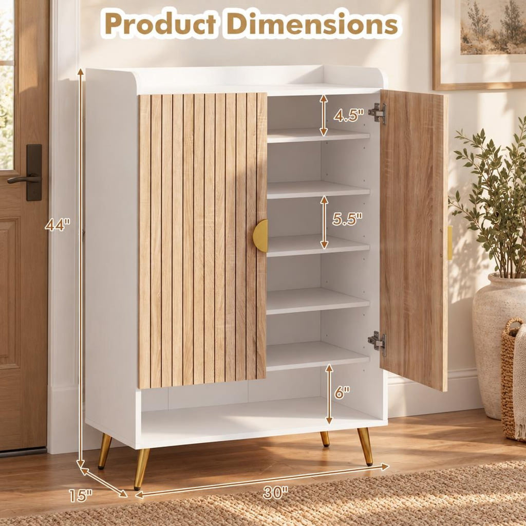Airfind 44in Tall Shoe Storage Cabinet with 7-Tier Doors and Adjustable Shelves for Entryway, 110 lbs Capacity, Engineered Wood Metal Frame, Natural