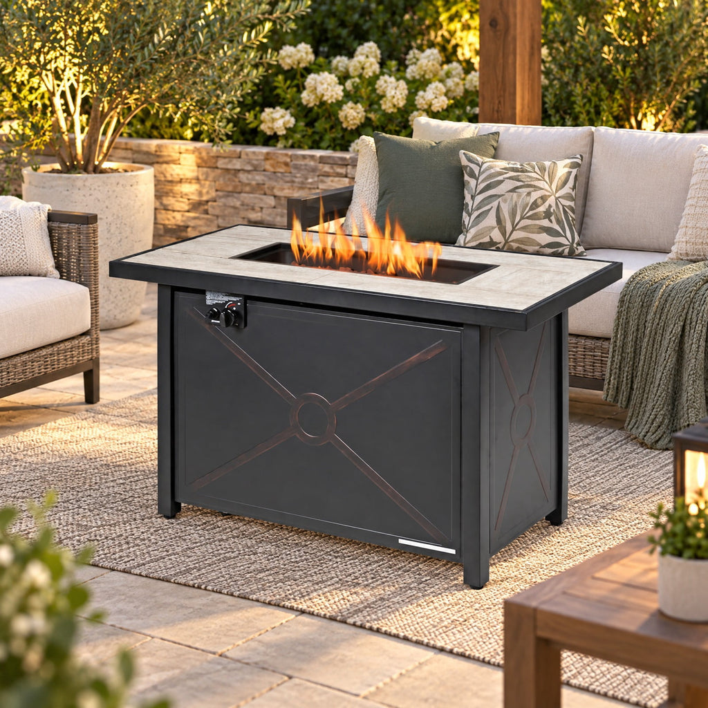 Airfind 42 Inch 60000 BTU Propane Fire Pit Table with Ceramic Tabletop, Steel Frame, 42 x 20 x 25 Footprint, Black