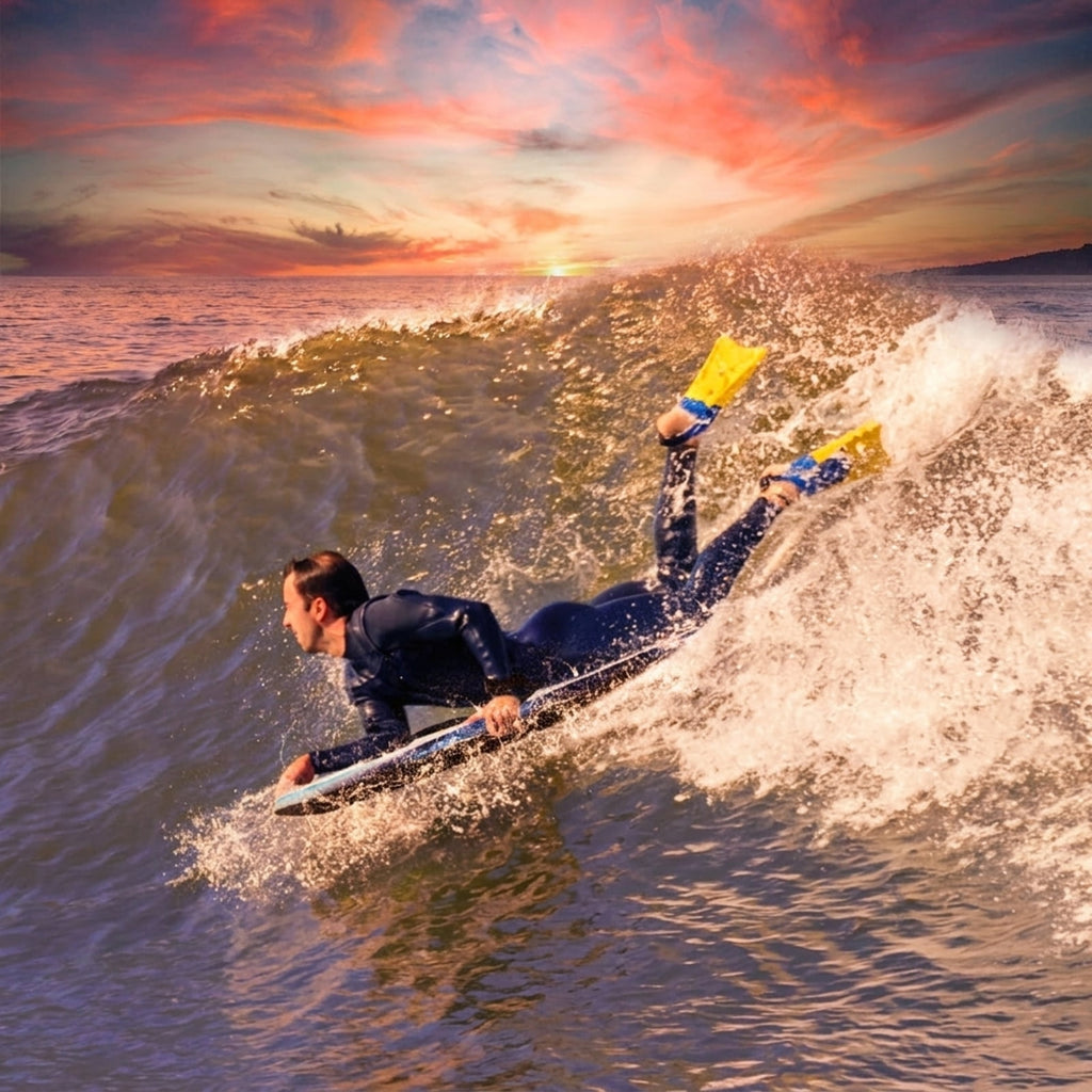 Airfind 37 Boogie Board with Tropical Reef Graphic Deck ¡ª EPS Core, XPE Top, HDPE Slick Bottom, Crescent Tail, Coiled Wrist Leash