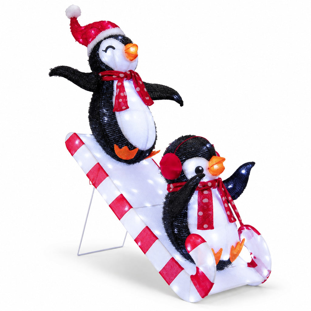 Airfind Lighted Christmas Decoration Penguins 3D Pre-Lit Penguins Slide with 170 LED Lights, Metal Frame, Multi-color