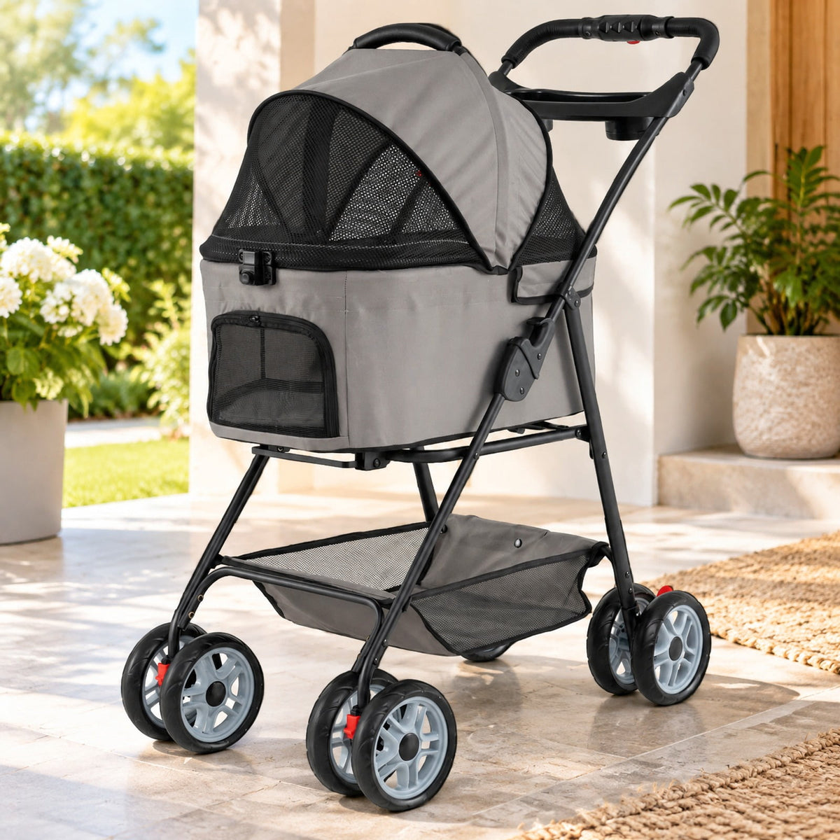 Airfind 3 in 1 Pet Stroller with Removable Carrier up to 33 lbs, 33 lbs Capacity, 300D Oxford Cloth Metal Mesh Sponge PU PP Frame, Gray