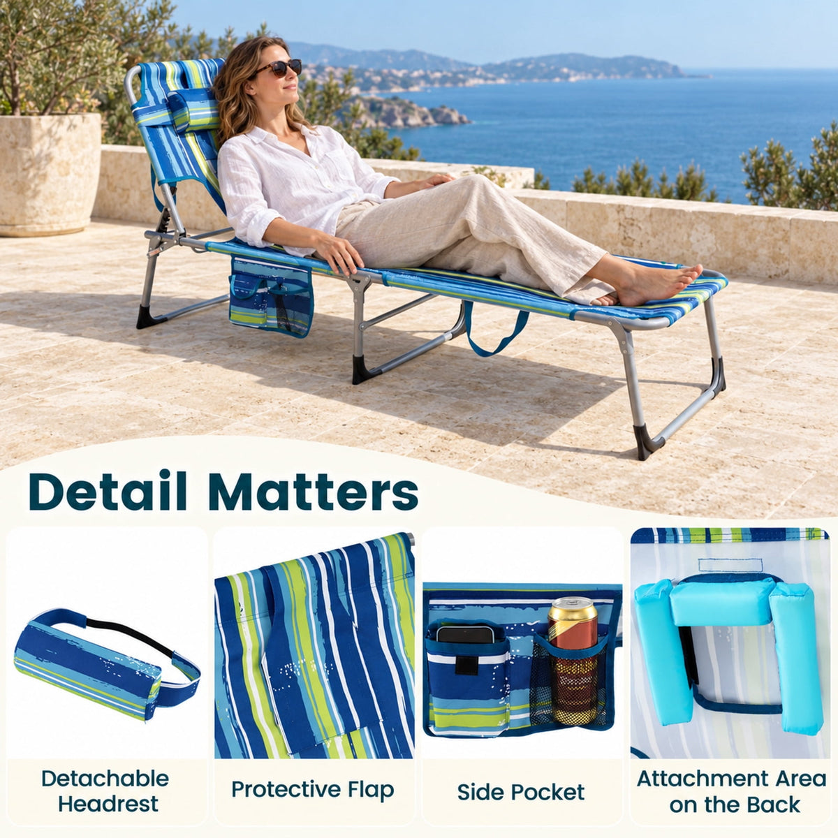 Airfind Set of 2 Tanning Chair Portable Chaise Lounge Chair with 4-Position Adjustable Backrest, 330 lbs Capacity, Black