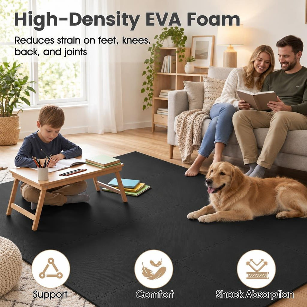 Airfind 24 Pack Non-Slip Protective Interlocking EVA Foam Floor Tiles, EVA Foam Frame, 143 x 97 x 0.5 Footprint, Black
