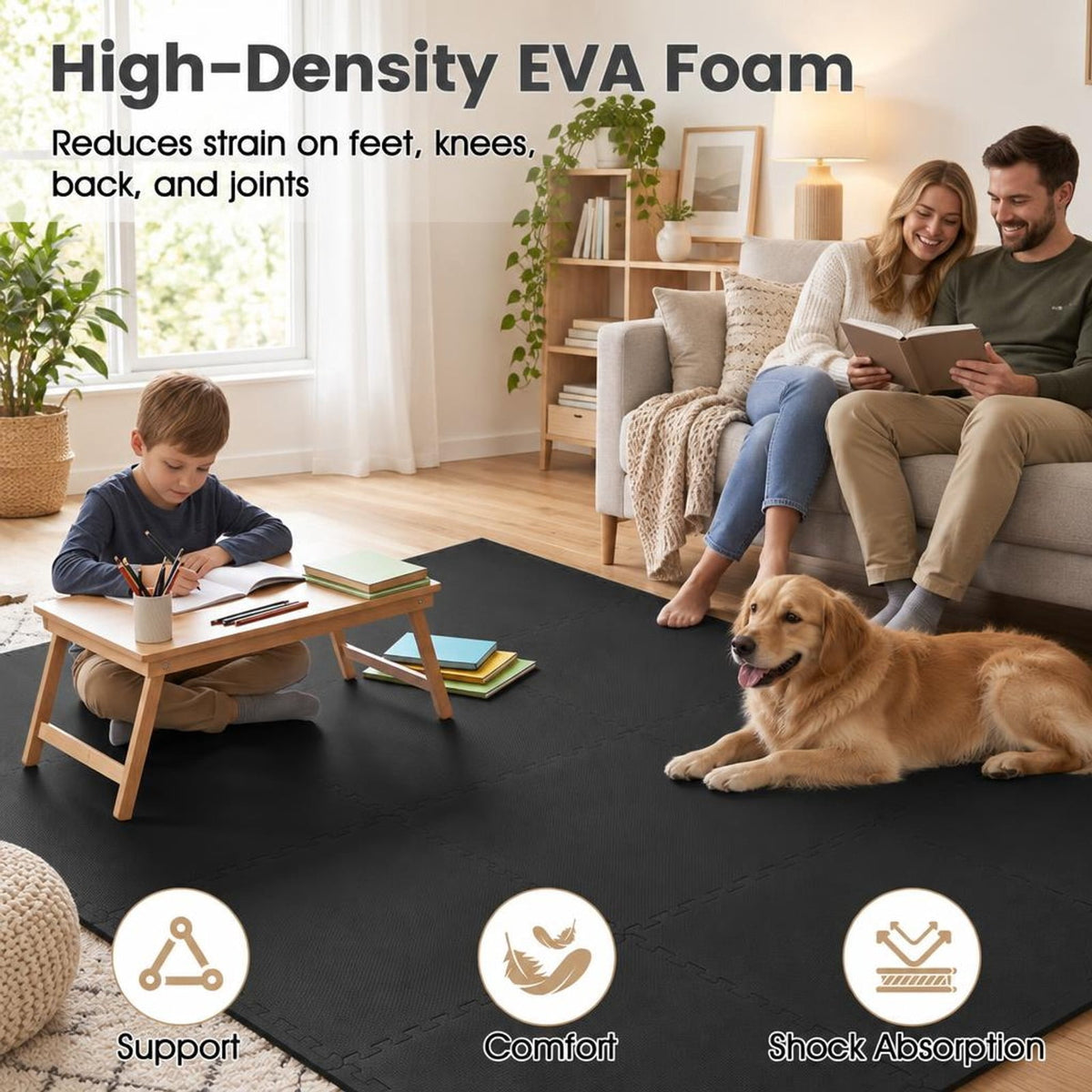 Airfind 24 Pack Non-Slip Protective Interlocking EVA Foam Floor Tiles, EVA Foam Frame, 143 x 97 x 0.5 Footprint, Black
