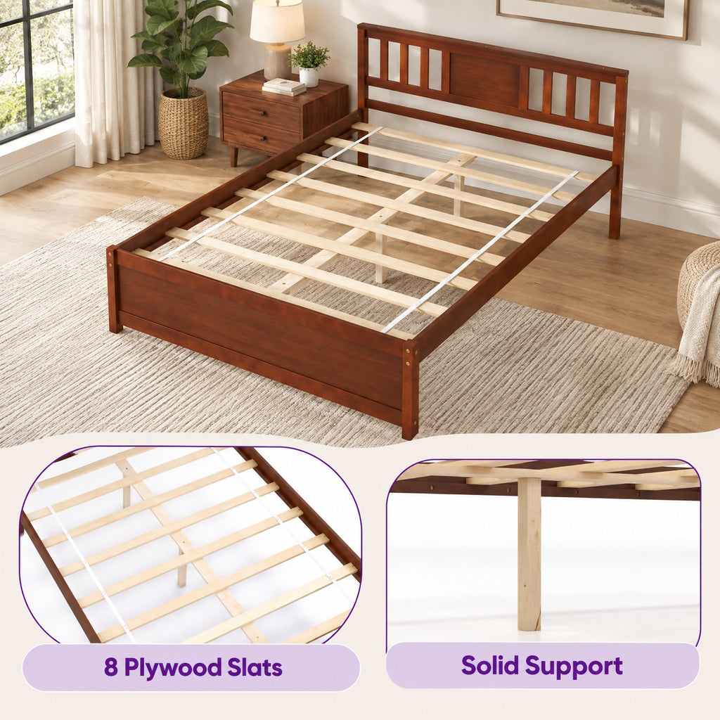 Airfind Wooden Platform Bed with Headboard and Wood Slat Support, 440 lbs Capacity, Pine Wood MDF Plywood Twin Frame, Wood