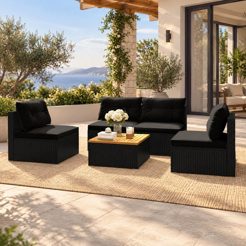 Airfind 5 Piece Outdoor Furniture Set with Solid Tabletop and Soft Cushions, Chair 400 lbs Capacity, 27 x 25 x 25 Footprint, Black