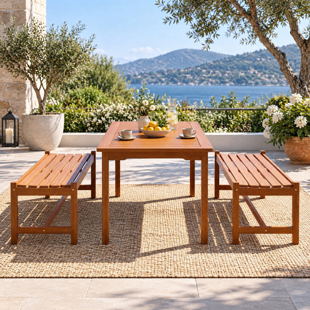 Airfind 44 Patio Wood Bench Set of 1 Outdoor Solid Hardwood Dining Bench with Teak Oil Finish, 530 lbs Capacity, Hardwood Frame, Wood